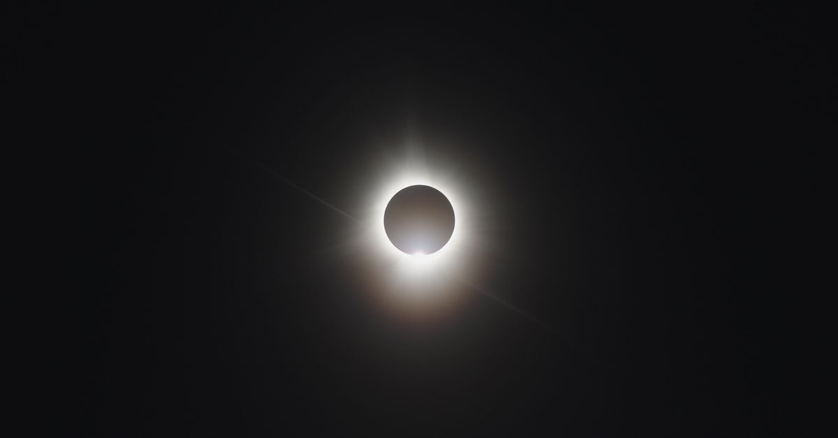 Capture of total solar eclipse with corona visible from Lake Placid, New York.